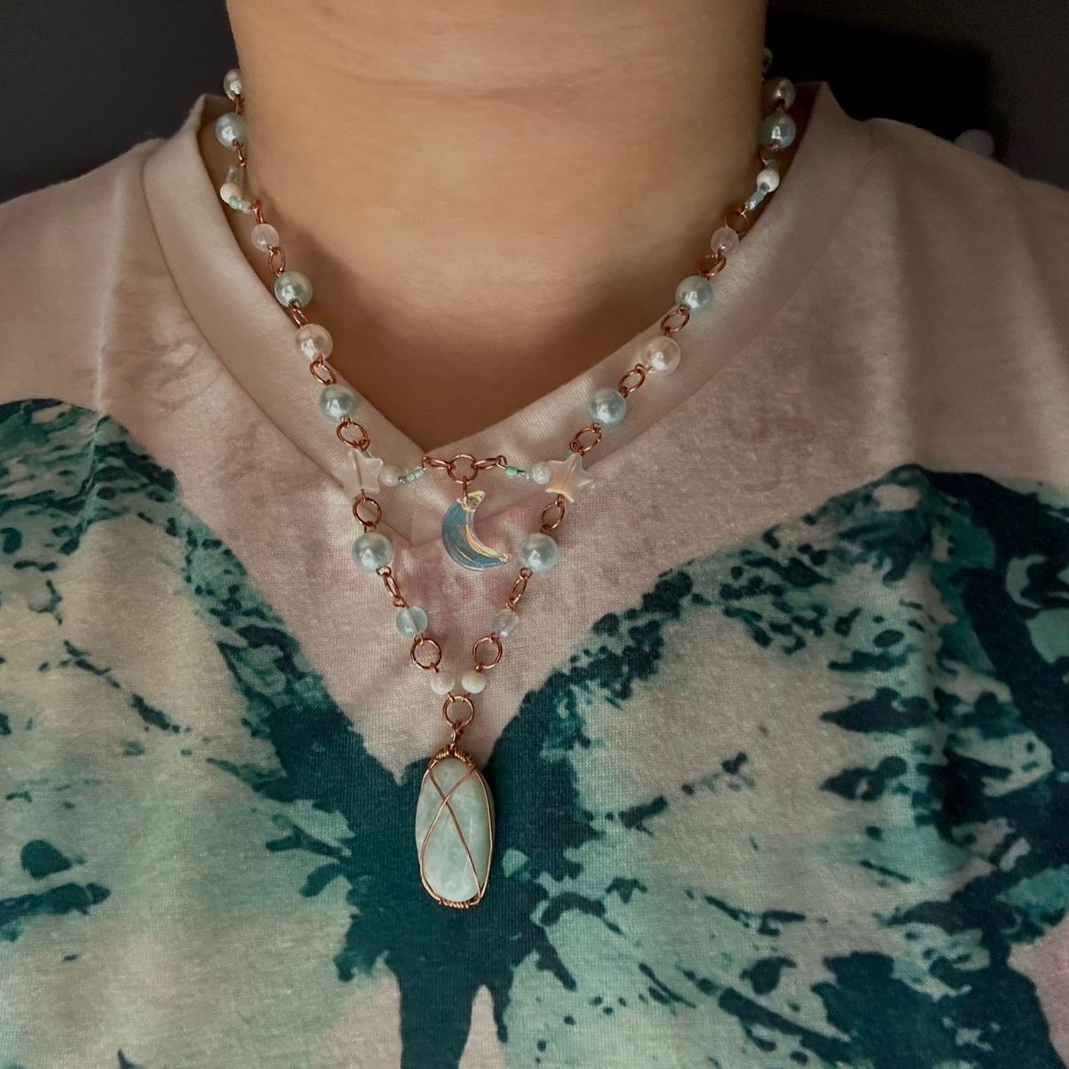 Amazonite and Angel Blue Earring and Necklace Set