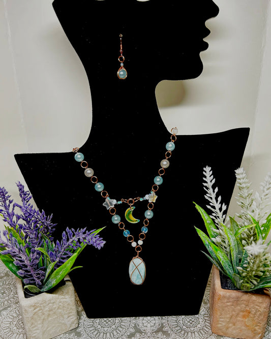 Amazonite and Angel Blue Earring and Necklace Set