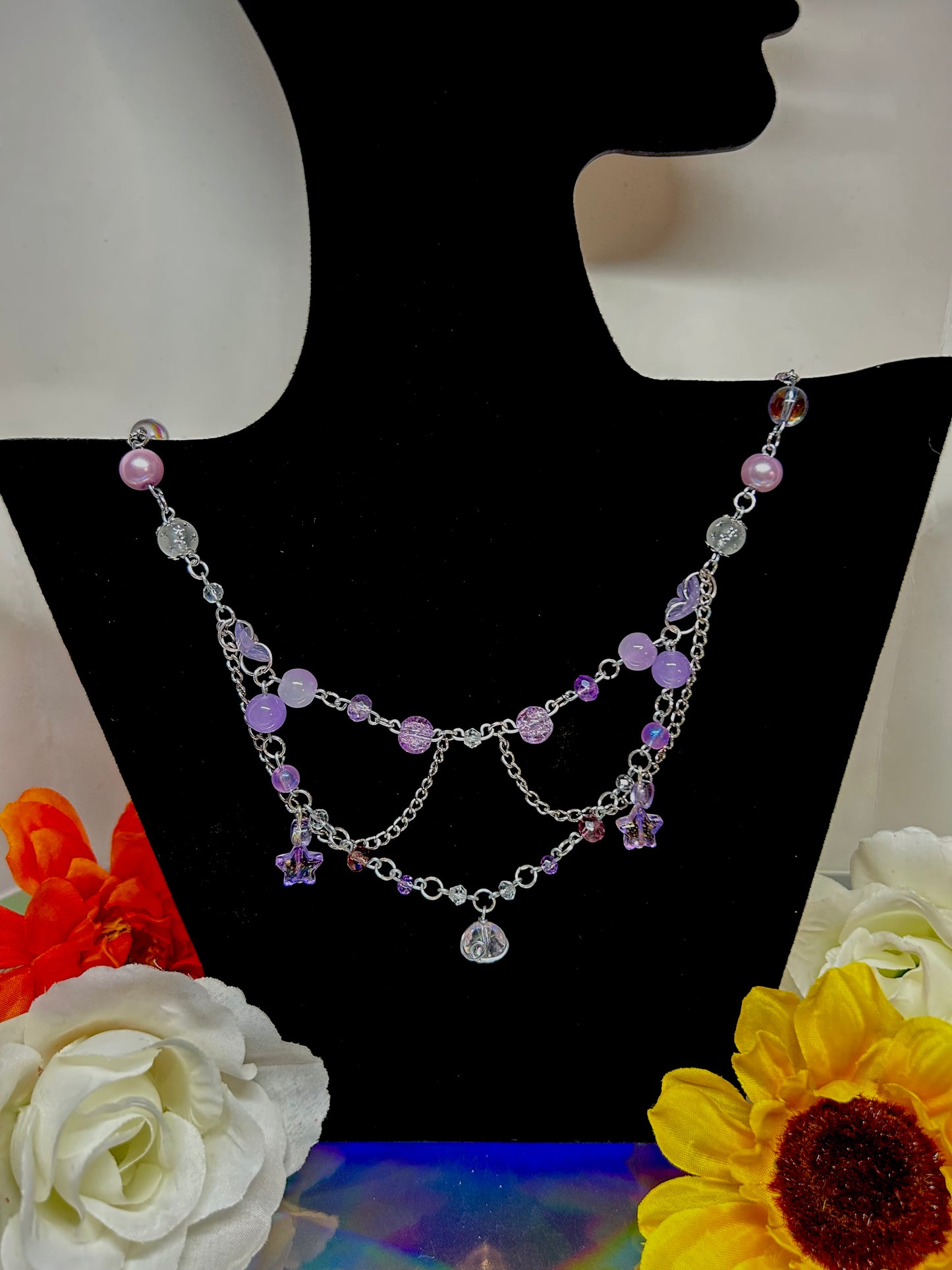Pastel Purple and Silver Cluster Necklace
