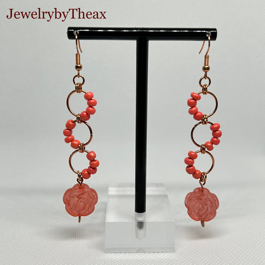 Rose Alternating Triple Ring Dangle Earrings