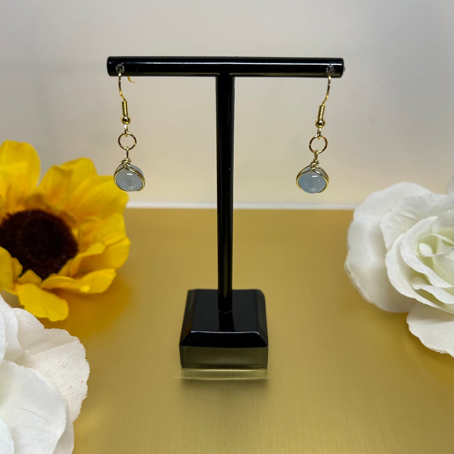 Pastel Blue and Gold Cluster Necklace-Earring Jewelry Set